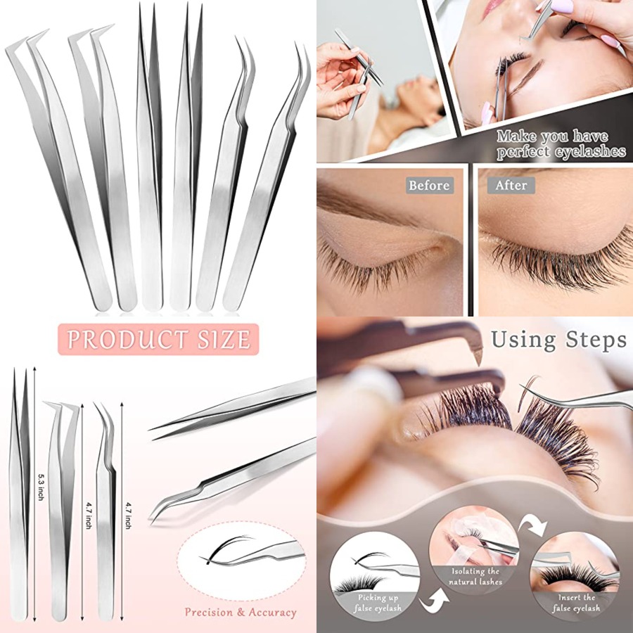 Isolation Tweezer Curved - 6 Pcs Tweezers for Eyelash Extensions,