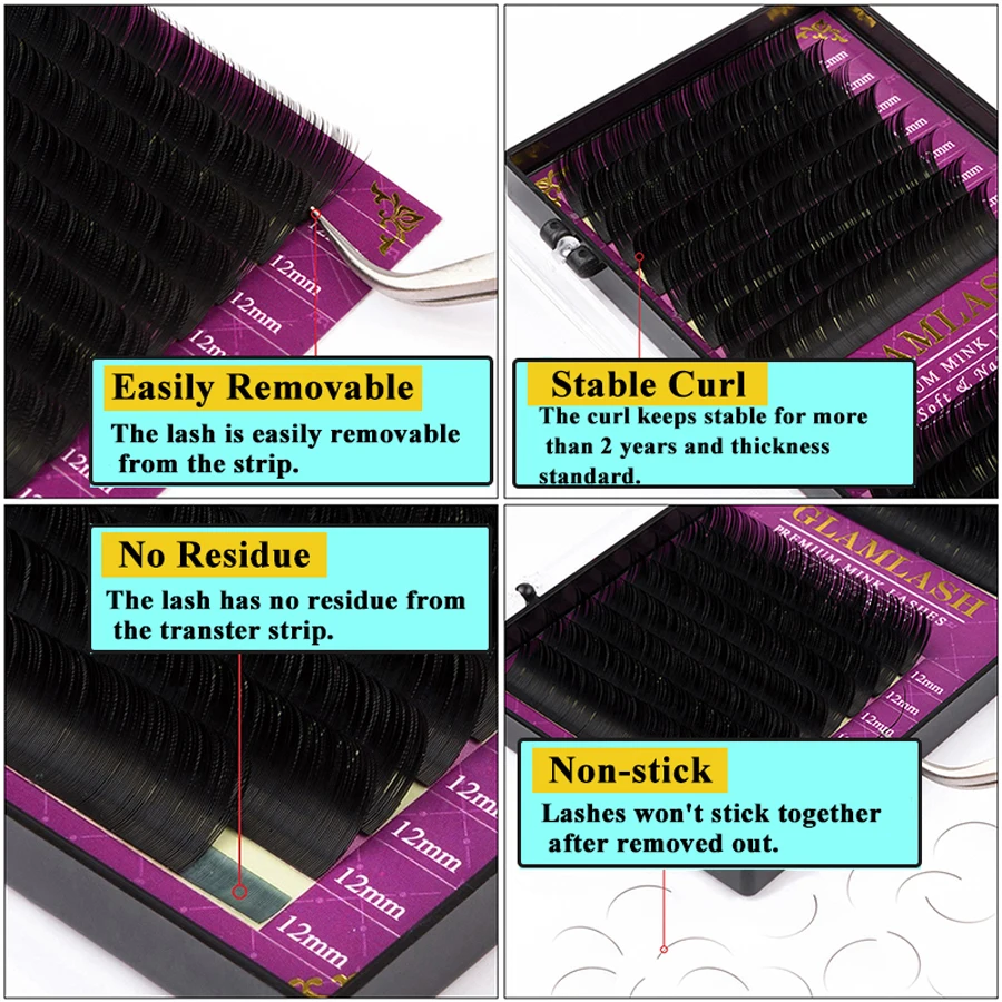 GLAMLASH wholesale 16Rows High - Eyelash Extension C Curl recensione e prezzo